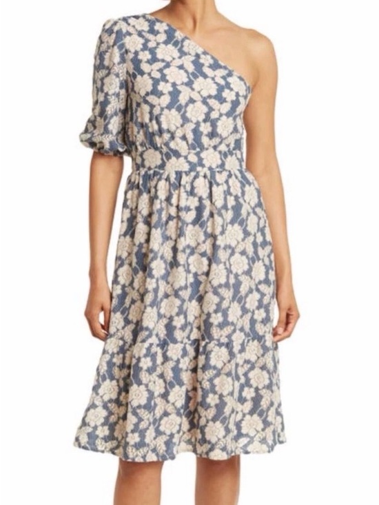 NSR Dresses & Skirts - NSR One-Shoulder Floral Dress in Blue and Cream Floral